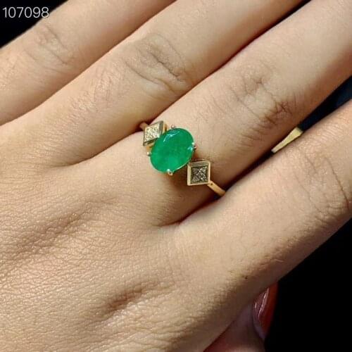 Fashion Green emerald Gemstone Ring with silver ornament good cut hot selling gift style golden color