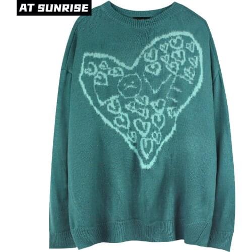 Men HipHop Streetwear Harajuku green Sweater Couples Retro grim Reaper Heart Sweater Knitted Sweater 2021 Cotton Pullover Unisex