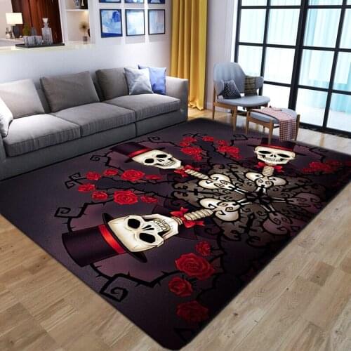 Soft Flannel Plush Skulls Carpets for Living Room Bedroom Kitchen Personalized Skeleton Area Rug Doormat Water Absorbing Carpet