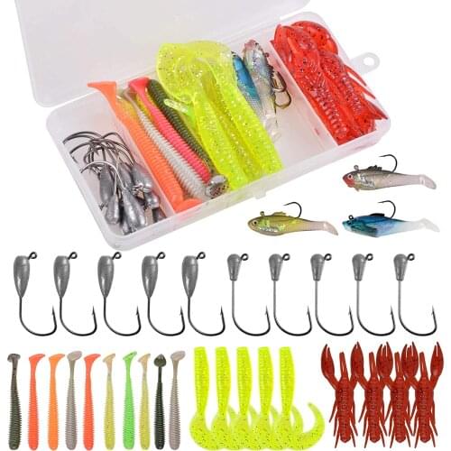 32PCS/Box Fishing Lures Kit Soft Plastic Worm Lures For Bass Crawfish Lure Paddle Tail Swimbaits Jig Head Hooks