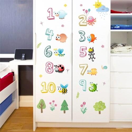 Cartoon Animals Insect Numbers Wall Decals Bedroom Home Decorations 30*90cm Wall Stickers Pvc Mural Art Diy Posters