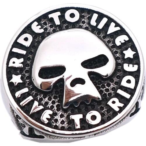 New Arrival Unisex 316L Stainless Steel Rider to Live, Live to Ride Silver-Color Flaming Skull Biker Stars Ring