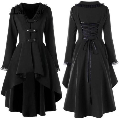 Women New Fashion Gothic Vintage Mid-long Trench Coat Women Black Slim Belt Cloak Windbreaker Female