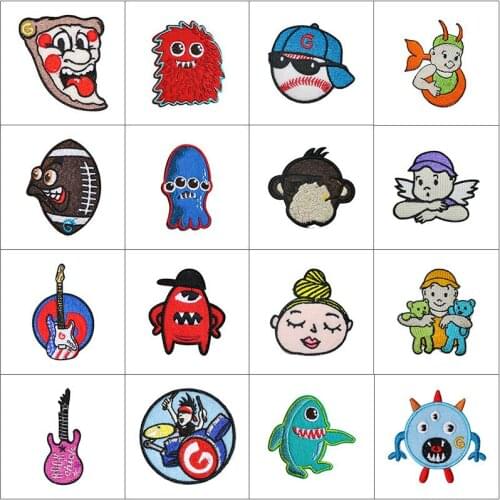 Octopus Guitar Pizza Embroidery Patch Ironing on Japanese Food Cute Appliques Clothes Stickers Badges for Bags Shoes Scrapbook