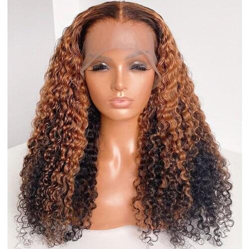 Brown Highlight Human Hair Wigs Deep Curly Lace Front Wigs Ombre Blonde Brazilian Virgin Hair Frontal Lace Wigs for Women