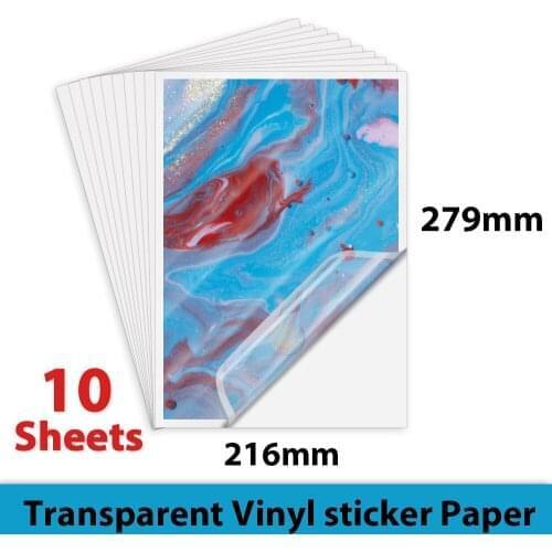Transparent Printable Vinyl Sticker Paper 10Sheets 216*279mm Printer Paper Suit for Inkjet Printer DIY Waterproof Copy Paper