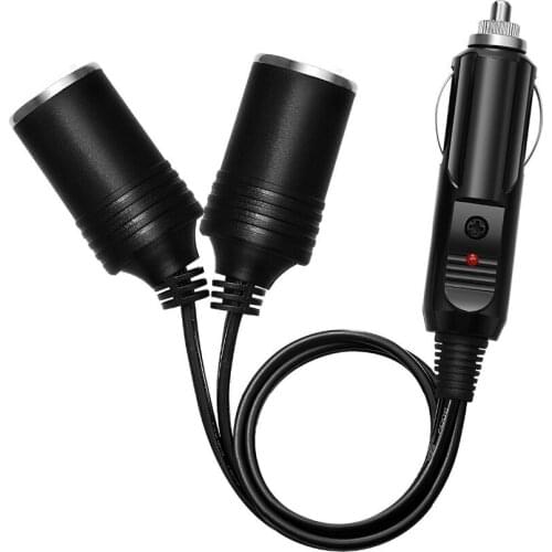 Car 2-Socket 12V Splitter Cigarette Lighter 7inch / 18cm 18AWG Power Supply Cord 15A Fused DC Power 12 24 Volt Socket 2 Way Y Ad