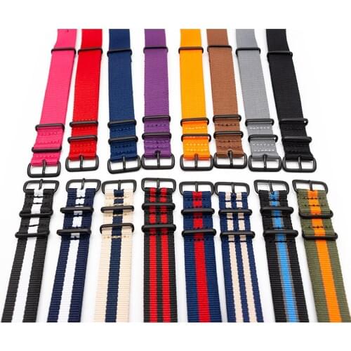Sports Nylon Strap for Nato Soft Bracelet Stainless Steel Black Buckle Army Watchband Watch Accessories 18MM 20Mm 22MM 24MM