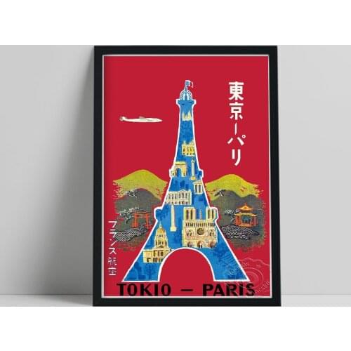 World Travel Retro Poster, Paris To Tokyo Red Background Still Life Canvas Painting, Nordic Style Wall Picture Home Decor Gift