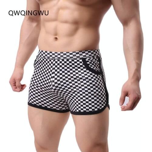 Hot Men Casual Shorts Clothes Mens Homme Cotton Loose Male Shorts Plaid Gay Man Sexy Beach Casual Shorts with two Pockets