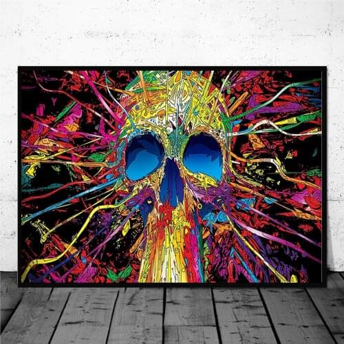 Street Graffiti Art Trippy Skull Canvas Paintings Abstract Art Poster and Prints Wall Art Picture for Living Room Cuadros Decor