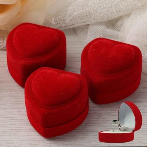 Engagement Heart Velvet Ring Box Jewelry Display Storage Foldable Case for Wedding Ring Valentines Day Gift Organizer