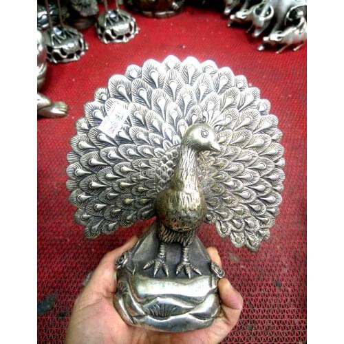 Vintage Tibetan Silver peacock statuary Lucky geomantic omen statue