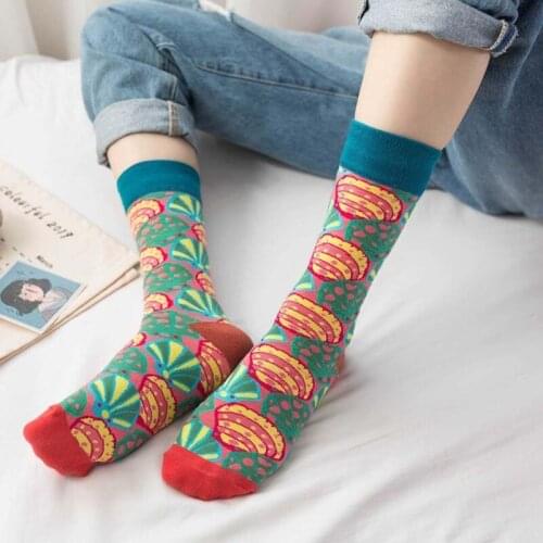 Japanese Women Men Autumn Cotton Crew Socks Candy Colorful Cartoon Abstract Patterned Harajuku Skateboard Tube Hosiery