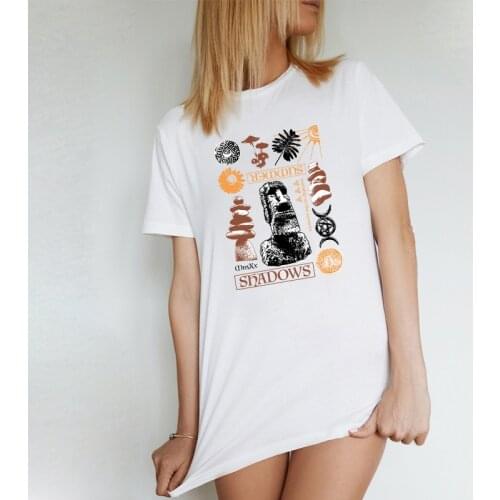 Minimalist Women T-shirt Summer Moai Printing Short-sleeved Tops & Tees O-Neck Casual Girls Large Size Tshirt 100% Cotton