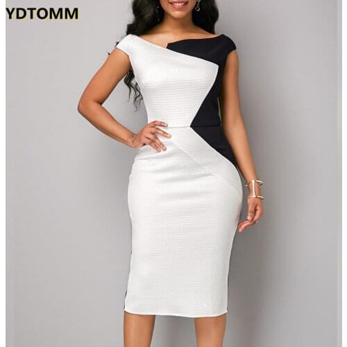 Patchwork Summer Work Dress Women Plus Size Slim Office Bodycon Dresses Elegant Vintage Split Party Dress White 5XL 2021 New