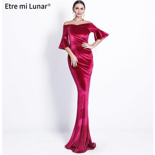 2020 Purple Boat Neck Sexy Mermaid Evening Dress Elegant Half Trumpet Sleeves Evening Gowns Real Photo LE4028