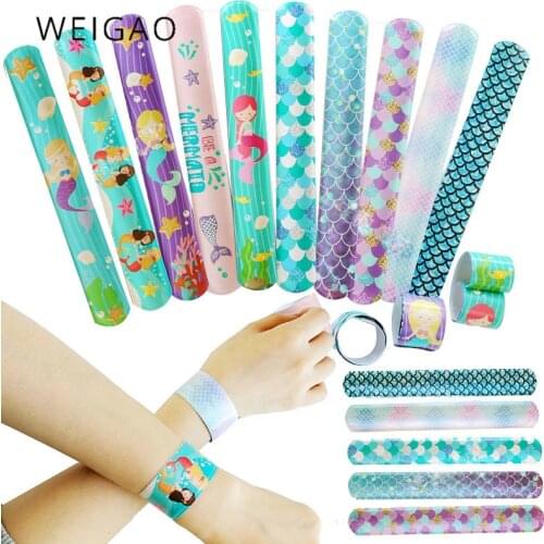 10pcs Little Mermaid Theme Party Clap Circle Toys Under The Sea Princess Girl Mermaid Party Slap Bracelet Toys Favor Kids Gifts