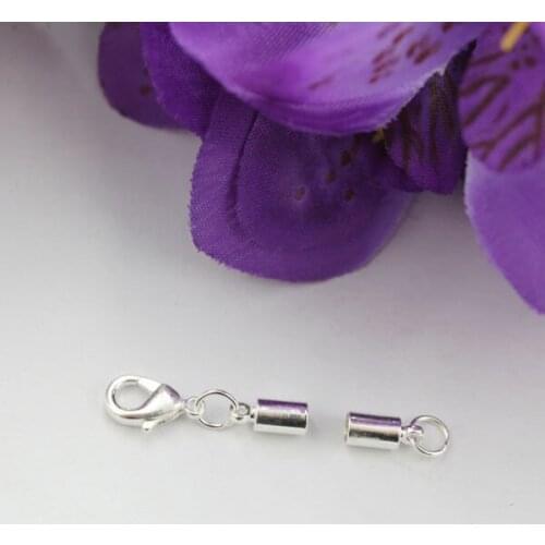 100 Sets of silver plated cord end w/ clasp for 2mm leather #22542