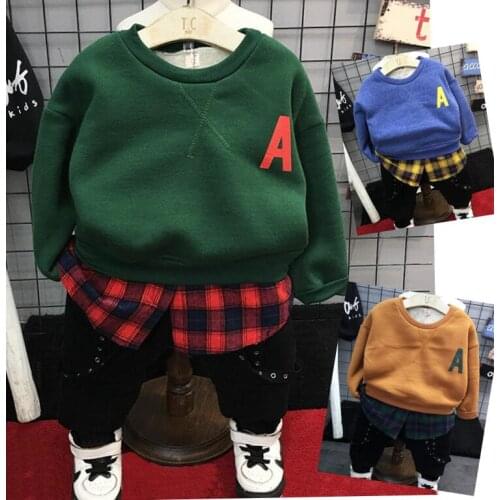 Baby Boy Clothes winter Boy Clothing Set Leisure boys plush Sweatshirt + plush pants 2pcs Suit kids clothes set 2-6Year