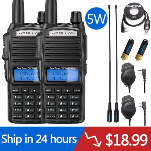 2pcs Original 5W BaoFeng UV-82 Walkie Talkie Dual Band VHF UHF 136-174/400-520MHZ Dual PPT 5W Ham Radio UV82 UV-5R 2 Way Radio