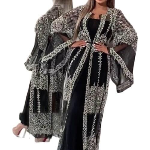 2021 Abaya Dubai Muslim Dress Luxury High Class Sequins Embroidery Lace Ramadan Kaftan Islam Kimono Women Turkish Eid Mubarak