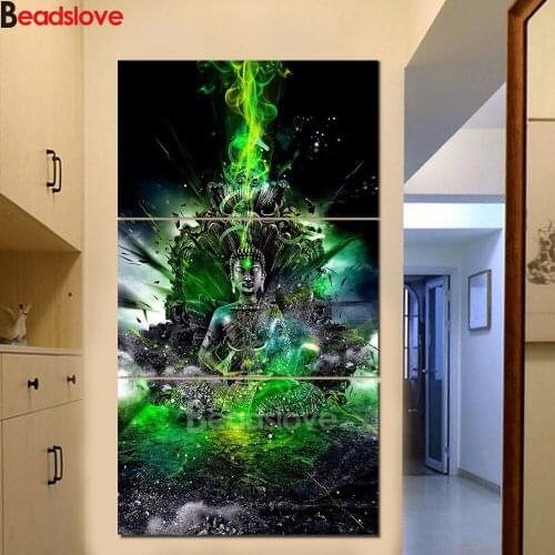 3 pcs Abstract Green light Buddha diy Diamond Embroidery sale mosaic,5d diamond painting cross stitch Triptych icon
