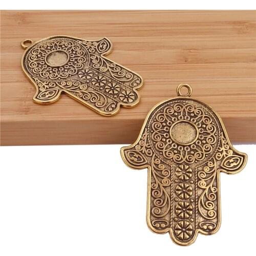 3pcs Golden Alloy Hamsa Hand of Fatima Pendant Charm Fashion Bohemia Pendant Jewelry Long Chain DIY Pendant Necklace