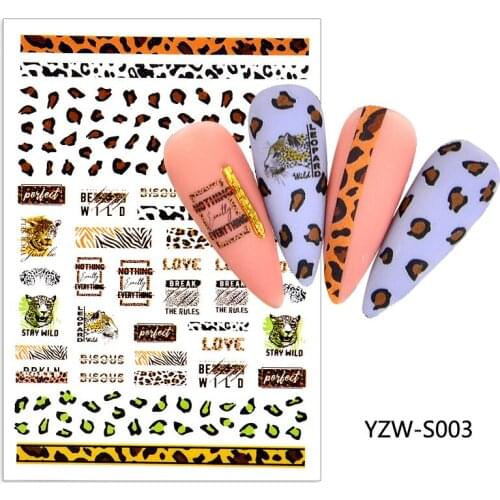 3D Nail Sticker Leopard Print English Slider Nails Art Decoration Wraps Decals Design Adhesive Manicure Tips Stickers Pegatina