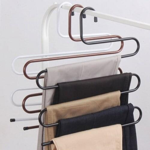 S-Shaped 5 Layers Hanger Bottom Trouser Pants Hanger Non Slip Closet Space Saver for Jeans Scarf Tie Skirts Clothes