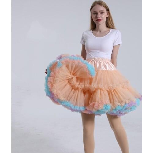 50cm Lolita Candy Colored Cloud Puffy Tutu Skirt Elastic Waist Fancy Rainbow Tulle Underskirt Boneless Bubble Petticoat Fluffy