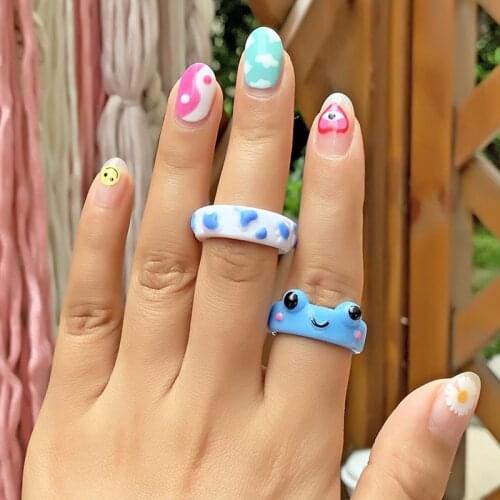 90s Aesthetic Blue Cloud Frog Rings for Women Acrylic Cartoon Animal Fashion Vintage Harajuku Resin Ring Charms Y2K Jewelry Gift