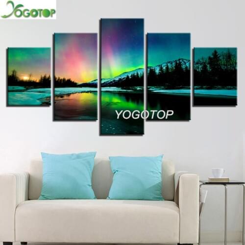 DIY Diamond Painting Aurora Borealis Lake Mountain Landscape Full mosaic Diamant Embroidery Handcraft Kit 5 Piece art ML1068
