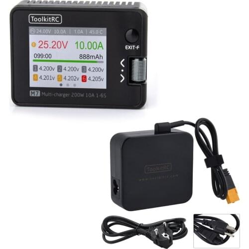 ToolkitRC M7 200W Balance Charger Discharger With ADP100 for 1-6S Lipo Battery Voltage Servo Checker Receiver Signal Test