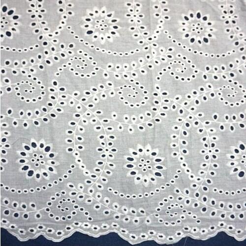 White Flower Hollow Out Lace Cloth Embroidered Womens Summer Cotton Cloth Hollow Lace Fabric
