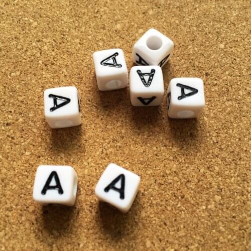 Free Shipping Single Letter A Printing Plastic Acrylic Letters Beads 50pcs/Lot 8*8MM White with Initial Alphabet Jewelry Beads