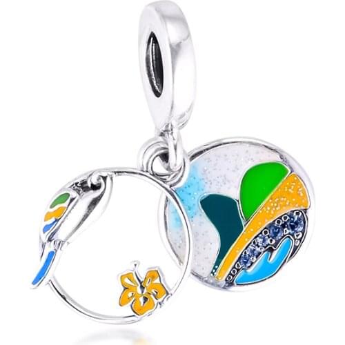 Fits for Pandora Beads Bracelets Brazilian beach and parrot Dangle Charms 100% 925 Sterling Silver Jewelry Free Shipping