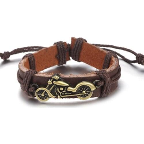 CUTEECO Stainless Steel Vintage Lion Leather Bracelets Men Genuine Charm Bracelet Punk Wrist Band Fashion Jewelry Pulsera Hombre