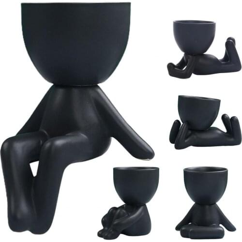 Flower Pot Crafts Ornament Simple Anti-corrosion Ceramic Creative Little People Body Art Flower Pot Desktop Window for Home