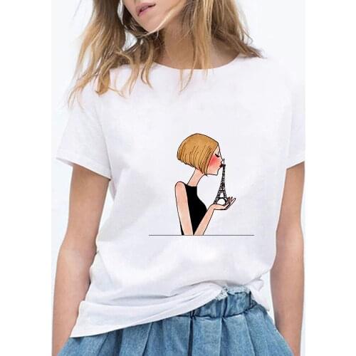 Womens Fashion T-shirt Ropa Mujer Plus Size Retro Punk Cute Aesthetic Trendy Hip Hop Hipster Paris Tower Modern Girl Tshirt