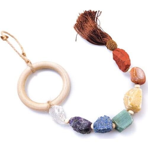 FYJS Unique Circle Irregular Shape Many Colors Quartz Stone Key Chain with Tassels Healing Reiki Chakra Jewelry