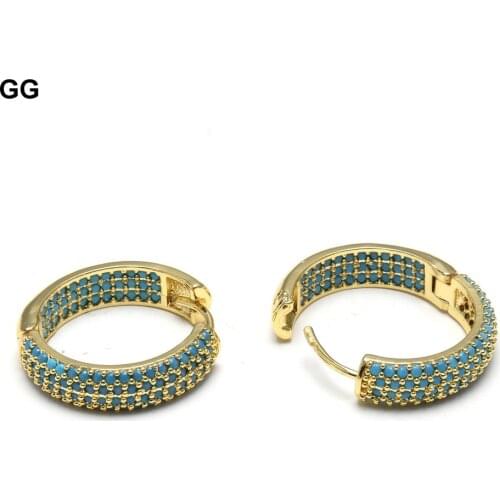 GuaiGuai Jewelry Rainbow Zirconia Earrings Turquoise Blue CZ Circle Stud Earrings Gold Color Statement For Women Fashion Jewelry