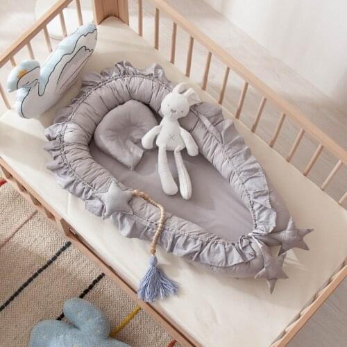 Cotton Soft Crib 50*90cm White Travel Bed Portable Baby Nest Breathable Newborn Bed for Boys Girls Breathable Folding Bed Bumper