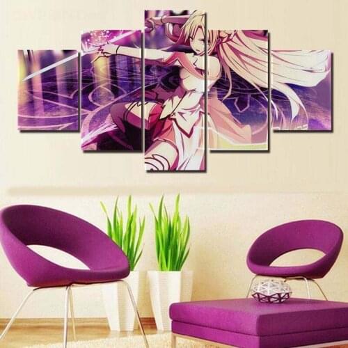 5 Pieces Sword Art Online Asuna Wall Art Anime Girl Modular Poster Painting Canvas Prints Pictures Living Room Home Decor