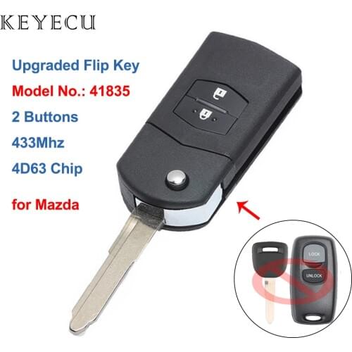 Keyecu Upgraded Flip Remote Car Key 2 Button 433MHz 4D63 Chip Fob for Mazda 2 3 6 323 626 MVP Visteon Model No. 41835
