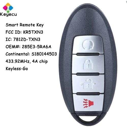 KEYECU S180144503 433.92MHz Keyless-Go Smart Remote Key With 4 Buttons - FOB for Nissan Kicks 2018 2019 2020, FCC ID: KR5TXN3