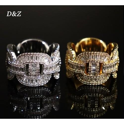 D&Z New Cuban Link Chain Rings Iced Out Baguette Stones Gold Color Hip Hop Personalised Fashion Jewelry Gift Hip Hop Jewelry