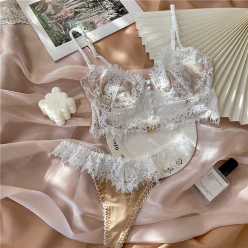 Lace sling bra with panties set thin section big breasts plus size sexy temptation lingerie comfortable vest underwear set