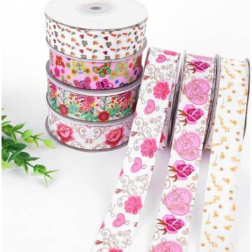 5yards/lot) 25mm Lovely Floral Print Grosgrain Ribbon for DIY Bow Craft Card Gifts Wrapping Lace Ribbons