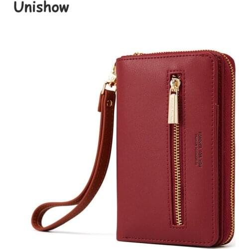 Unishow Women Wallet Multifunction Female Purse Short Brand Designer Pu Leather Ladies Wallet Clutch Wristband Women Purse Card
